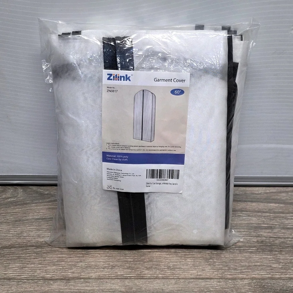 Zilink 4 Pack 60 inch Gusseted Garment Bags for Storage Clear Coat Covers ZN0817